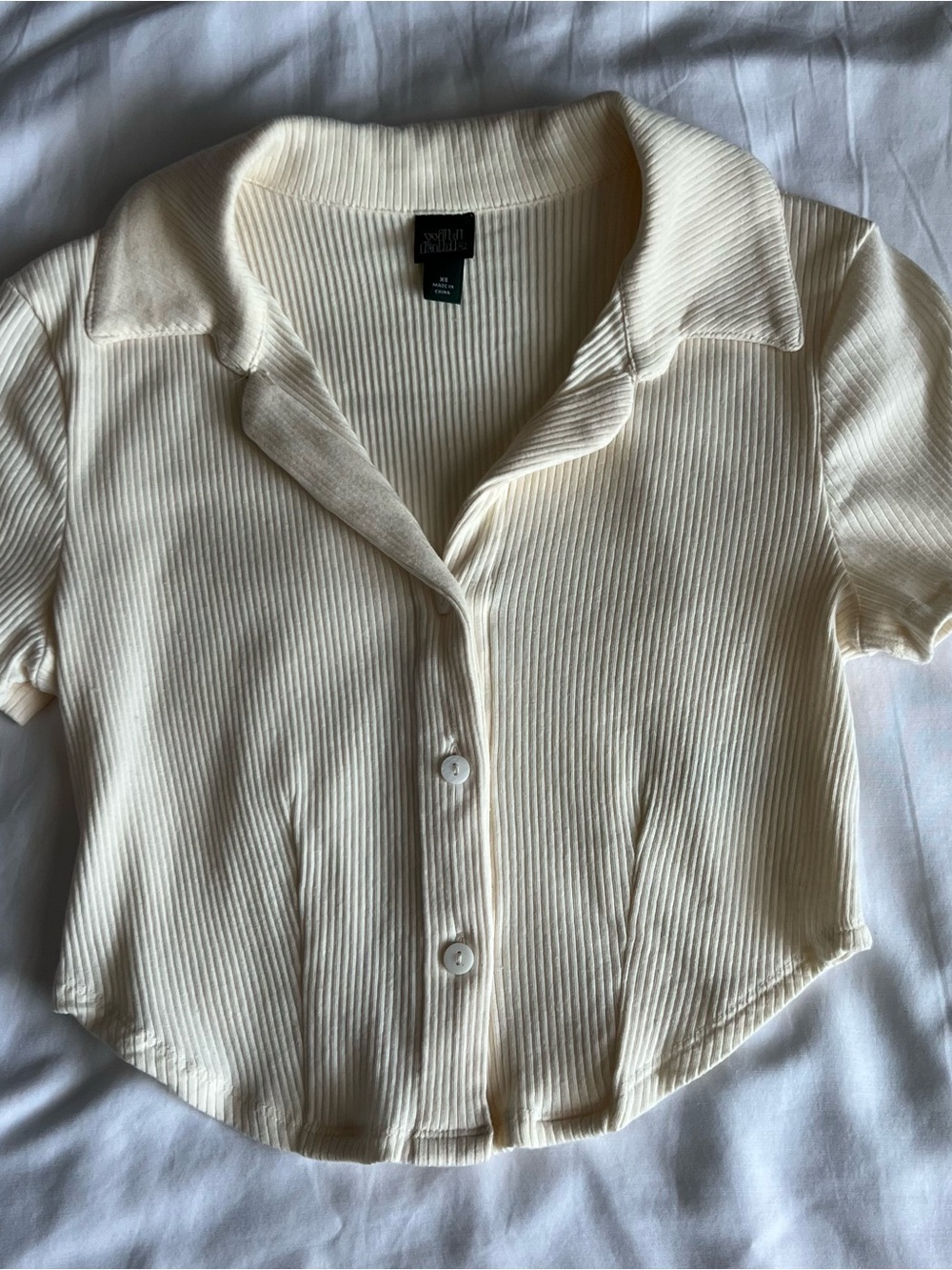 Wild Fable Cream Ribbed Button-Front Polo Cropped Top